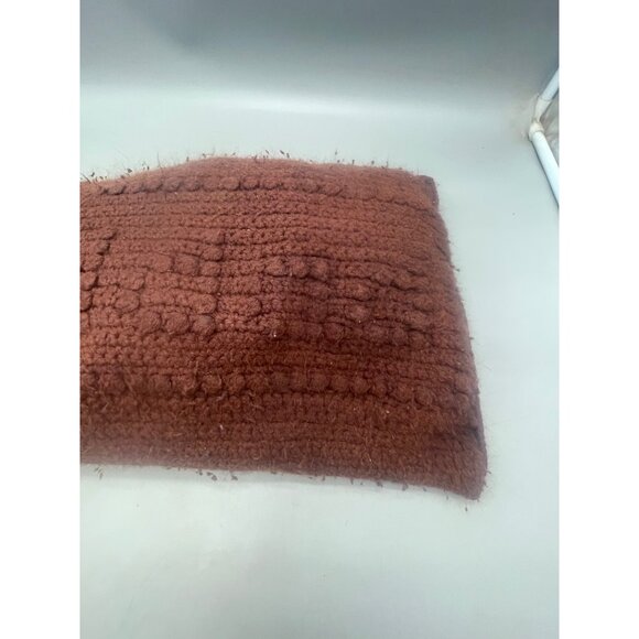 handmade basket weave crochet pillow brown zipper edge 20" x 13" READ - Picture 2 of 5